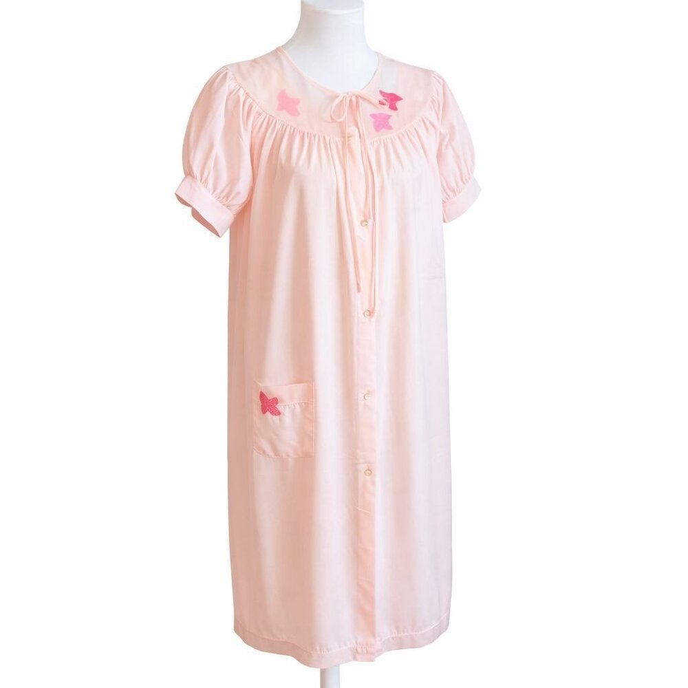 Charmode Nightgown Robe Set Size S Sears Pink Butterfly VTG Sleepwear 2 Piece